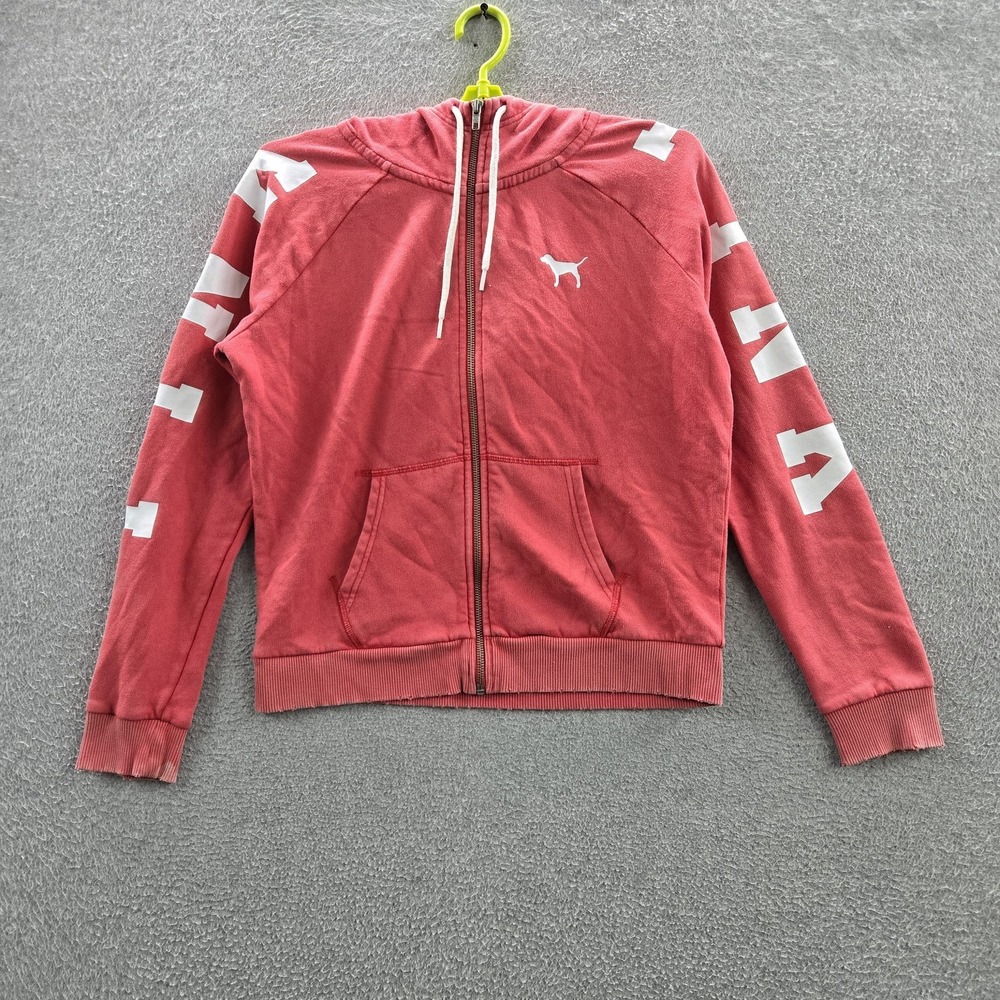 PINK Victoria's Secret Women Hoodie M Fleece Logo Activewear Zipper Campus READ
